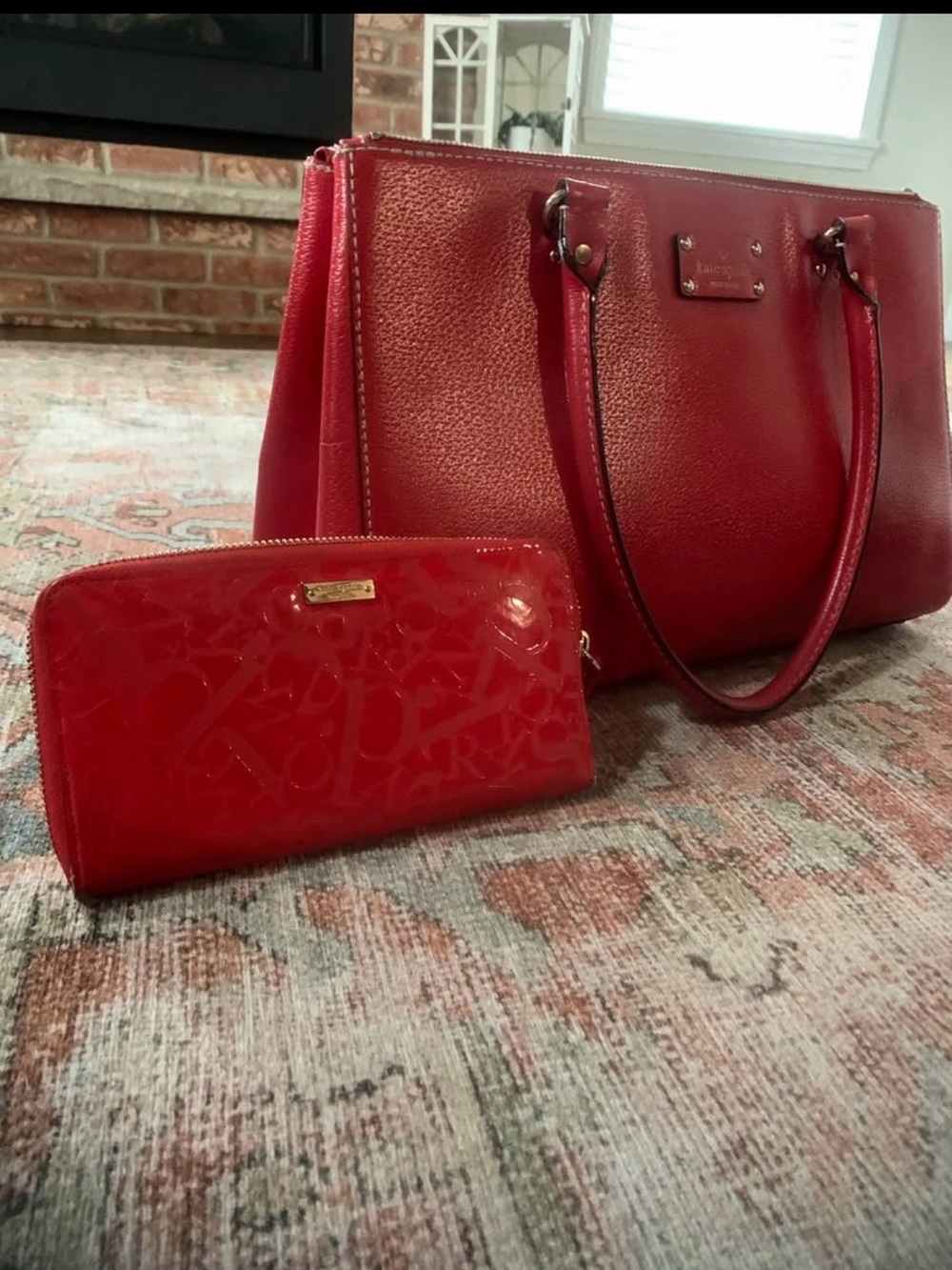 kate spade Red Leather Tote with Matching Patent Wallet